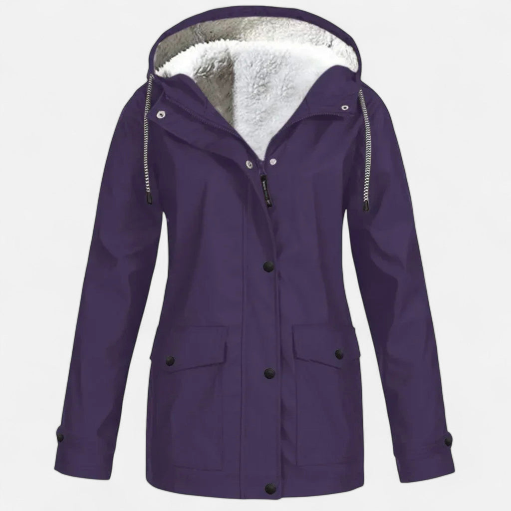 Women’s Hooded Ski Coat in Plush Velvet Windproof
