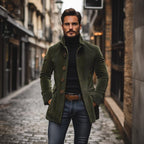 Emerson Men's Corduroy Velvet Coat – Slim Fit with Stand-up Collar & Elegant Side Pockets