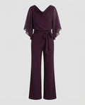 Cascade Women's Satin Wide-Leg Jumpsuit | Cascading Neckline & Lace-Up Waist One-Piece