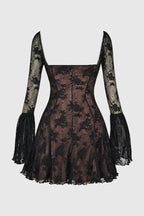 Amaya Women's Lace Corset Mini Dress | Floral Bell Sleeve Going Out Dress | Evening & Smart Casual