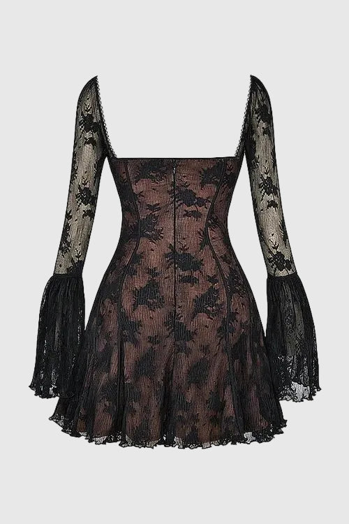 Amaya Women's Lace Corset Mini Dress | Floral Bell Sleeve Going Out Dress | Evening & Smart Casual