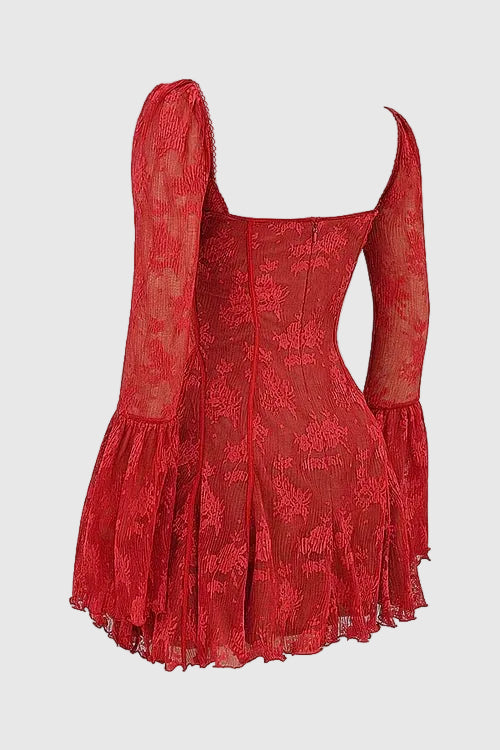 Amaya Women's Lace Corset Mini Dress | Floral Bell Sleeve Going Out Dress | Evening & Smart Casual