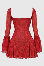 Amaya Women's Lace Corset Mini Dress | Floral Bell Sleeve Going Out Dress | Evening & Smart Casual