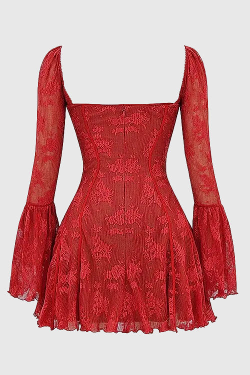 Amaya Women's Lace Corset Mini Dress | Floral Bell Sleeve Going Out Dress | Evening & Smart Casual