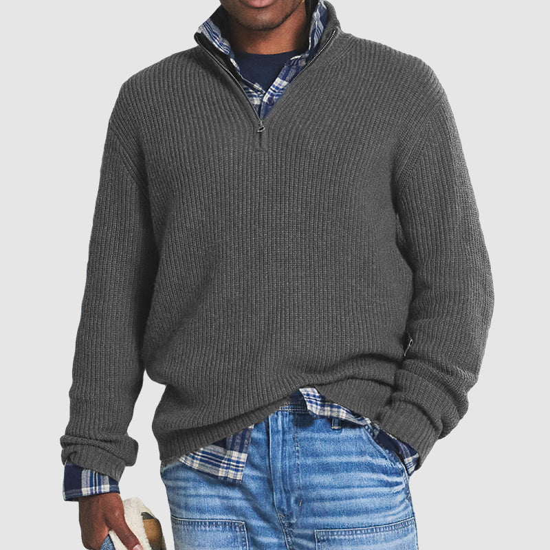 Enzo Men's Warm Merino Wool Blend Half-Zip Sweater | Luxury Soft Knit Quarter Zip Jumper for Men | Smart Casual Winter Knitwear