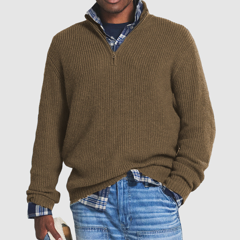 Enzo Men's Warm Merino Wool Blend Half-Zip Sweater | Luxury Soft Knit Quarter Zip Jumper for Men | Smart Casual Winter Knitwear