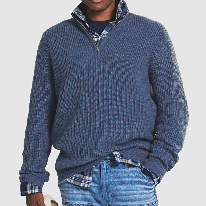 Enzo Men's Warm Merino Wool Blend Half-Zip Sweater | Luxury Soft Knit Quarter Zip Jumper for Men | Smart Casual Winter Knitwear