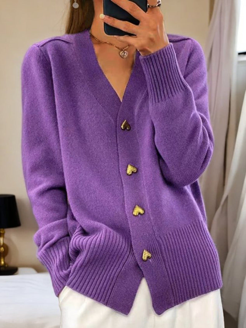 Rosalinde Women's Cashmere Blend Oversized Button Cardigan | Solid Colour Slouchy Knit Cardigan for Women