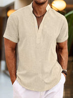 Linen Shirt for Men Silas – Breathable Summer Shirt with Henley Collar & Short Sleeves
