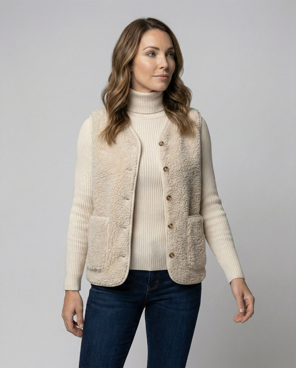 Estelle Women's Wool Blend Button-Up Bodywarmer Gilet | Timeless Elegant Sleeveless Waistcoat for Women | Smart Casual