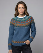 Reykja Women's Vintage Icelandic Knit Wool Blend Sweater | Premium Comfort Fair Isle Crew Neck Jumper for Women | Chic Heritage Pattern