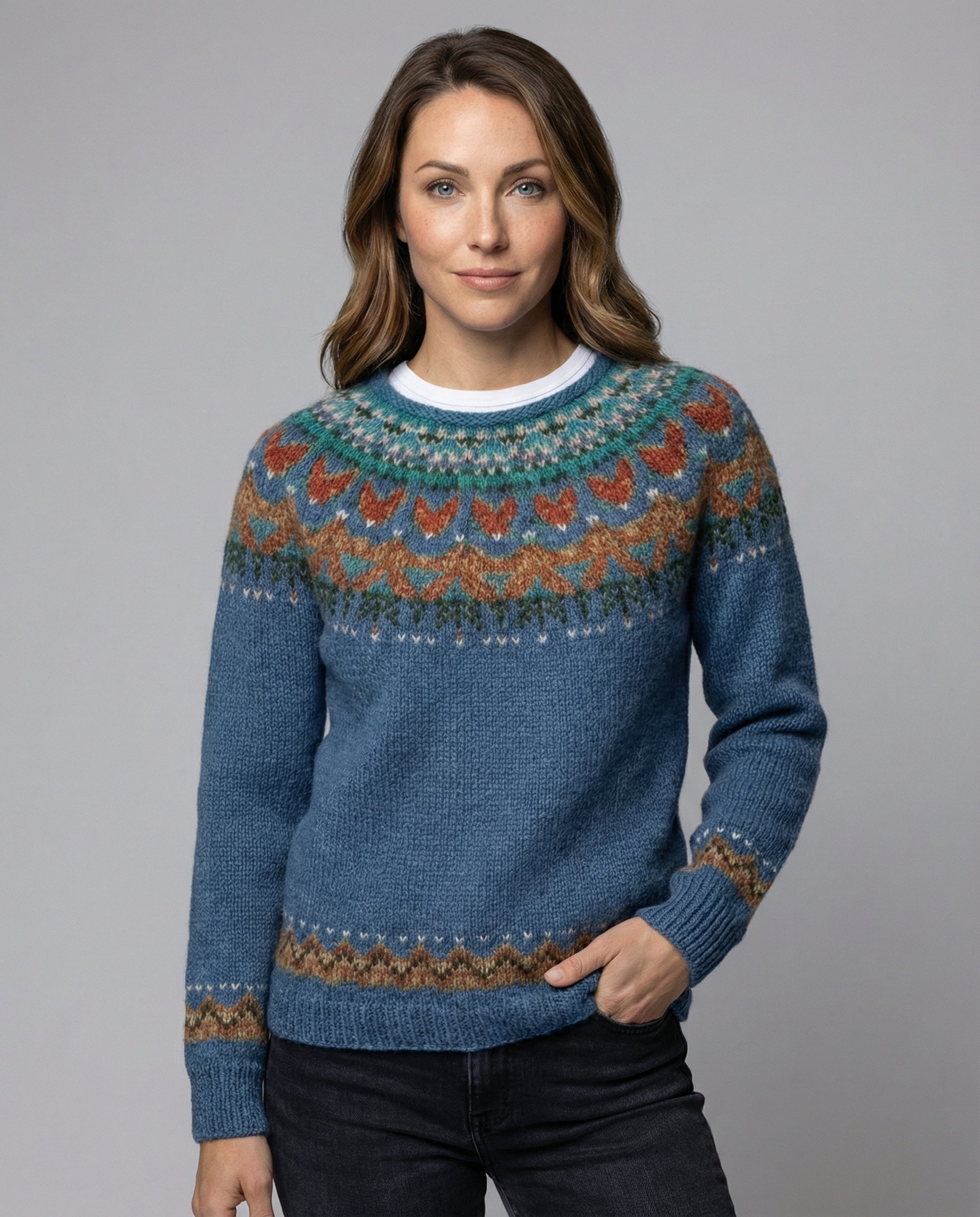 Reykja Women's Vintage Icelandic Knit Wool Blend Sweater | Premium Comfort Fair Isle Crew Neck Jumper for Women | Chic Heritage Pattern