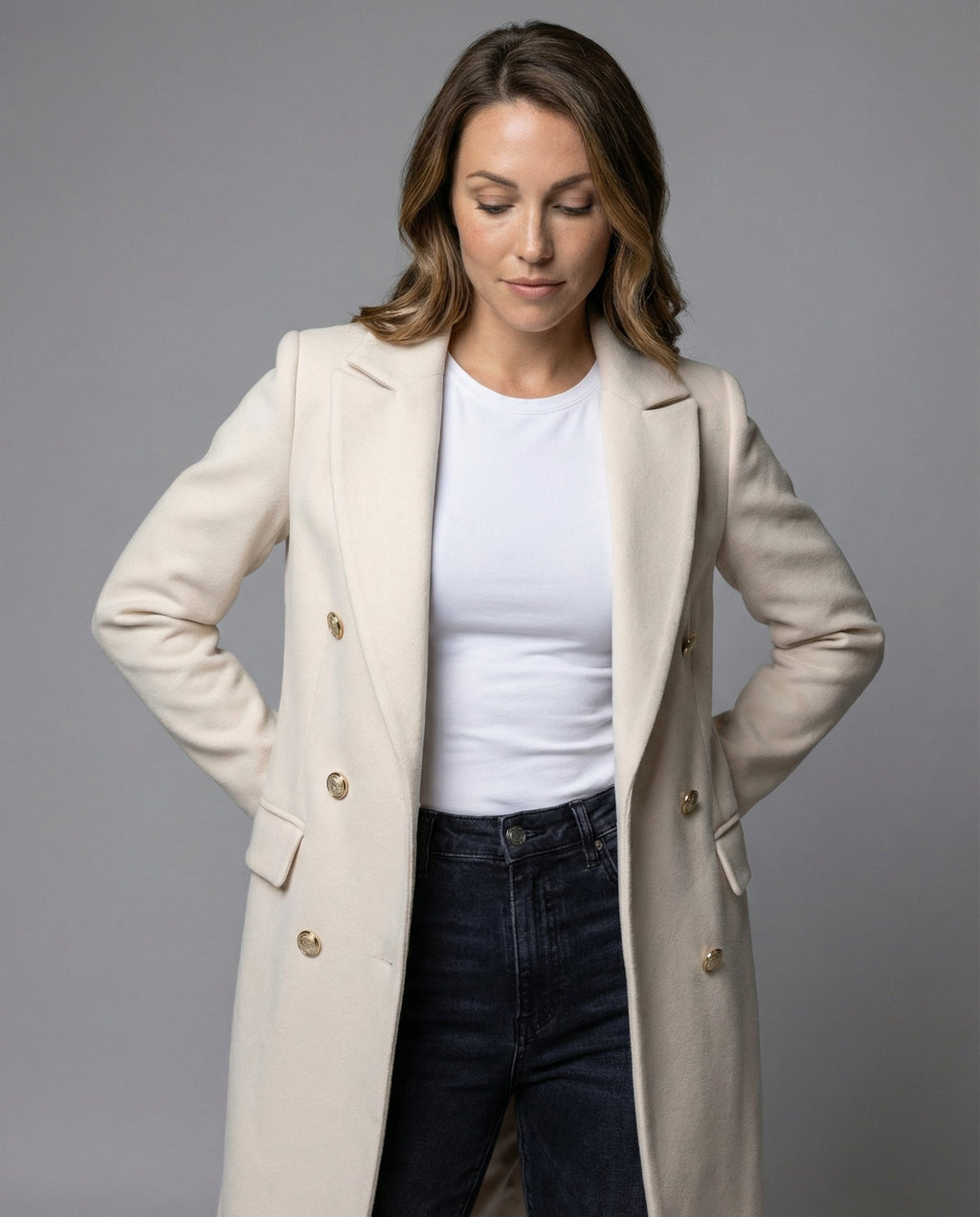larisse Women's Double-Breasted Wool Cashmere Blend Coat | Tailored Mid-Length Winter Coat for Women | Chic Smart Casual