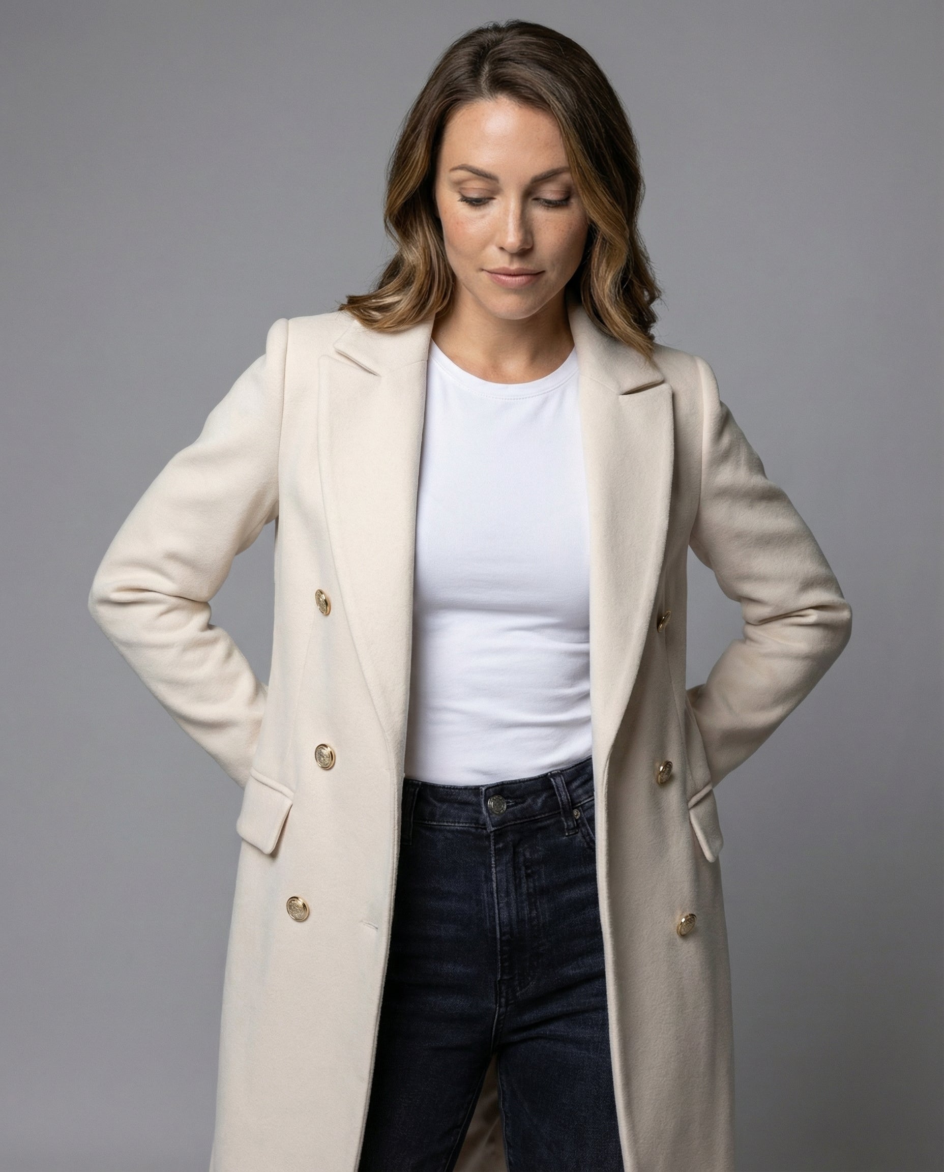larisse Women's Double-Breasted Wool Cashmere Blend Coat | Tailored Mid-Length Winter Coat for Women | Chic Smart Casual