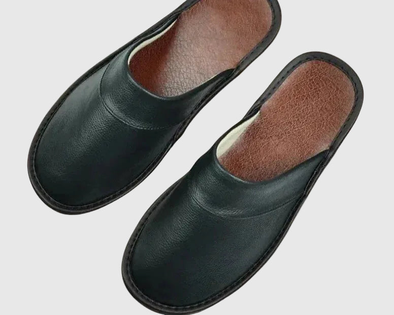 Bovino Men's Cowhide Leather Slippers | Comfortable Slip-On House Shoes for Men