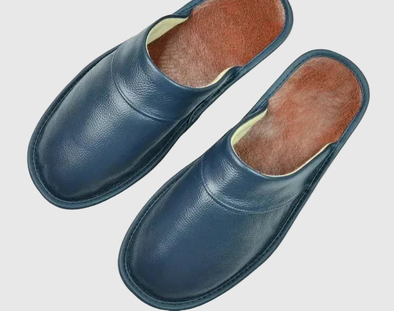 Bovino Men's Cowhide Leather Slippers | Comfortable Slip-On House Shoes for Men