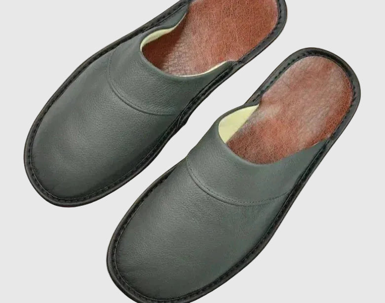 Bovino Men's Cowhide Leather Slippers | Comfortable Slip-On House Shoes for Men