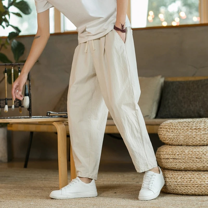 Alessio Men's Comfortable Linen Cotton Casual Pants | Lightweight Breathable Trousers for Men | Relaxed Everyday Smart Casual