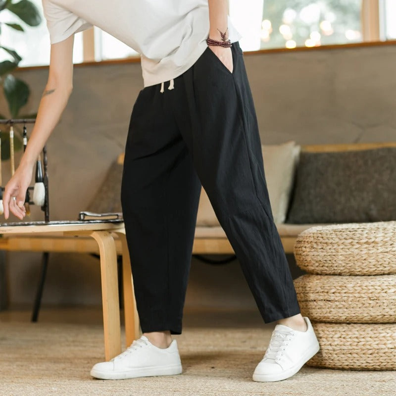 Alessio Men's Comfortable Linen Cotton Casual Pants | Lightweight Breathable Trousers for Men | Relaxed Everyday Smart Casual