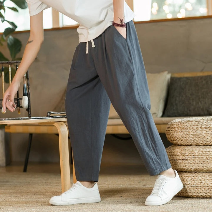 Alessio Men's Comfortable Linen Cotton Casual Pants | Lightweight Breathable Trousers for Men | Relaxed Everyday Smart Casual