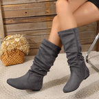 Chic und Stil | Suede Ankle Boots Up To The Calf with Side Zipper
