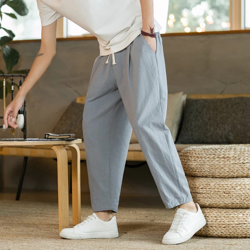Alessio Men's Comfortable Linen Cotton Casual Pants | Lightweight Breathable Trousers for Men | Relaxed Everyday Smart Casual