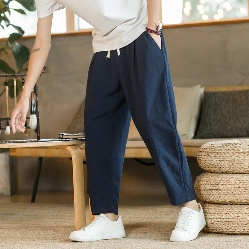 Alessio Men's Comfortable Linen Cotton Casual Pants | Lightweight Breathable Trousers for Men | Relaxed Everyday Smart Casual