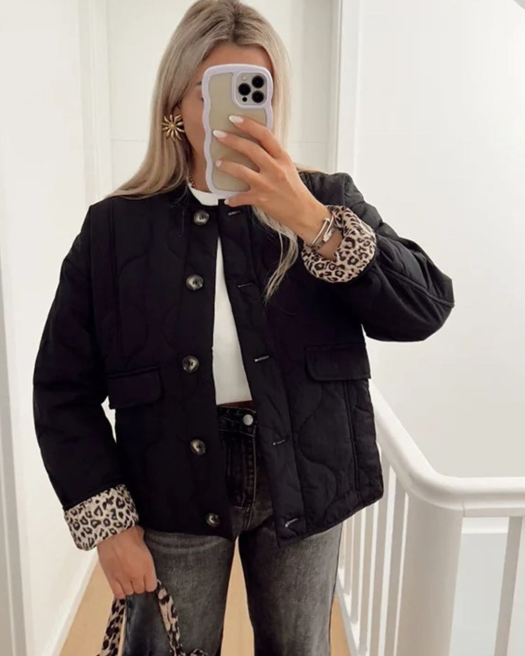 Féline Women's Elegant Leopard-Lined Zip-Up Jacket | Chic Modern Everyday Jacket for Women