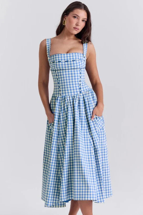 Apolline Women's Linen Cotton Midi Sundress | Summer Occasion Dress | Casual, Work & Evening