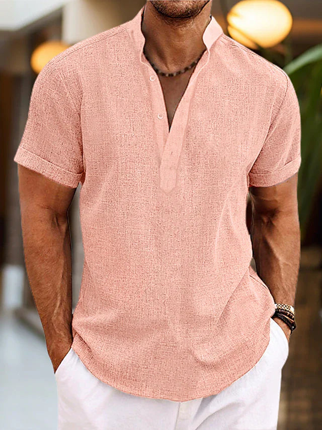 Linen Shirt for Men Silas – Breathable Summer Shirt with Henley Collar & Short Sleeves